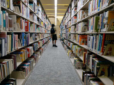 A person looks at books at a Miami-Dade Public Library on July 19, 2023, in Miami, Florida.