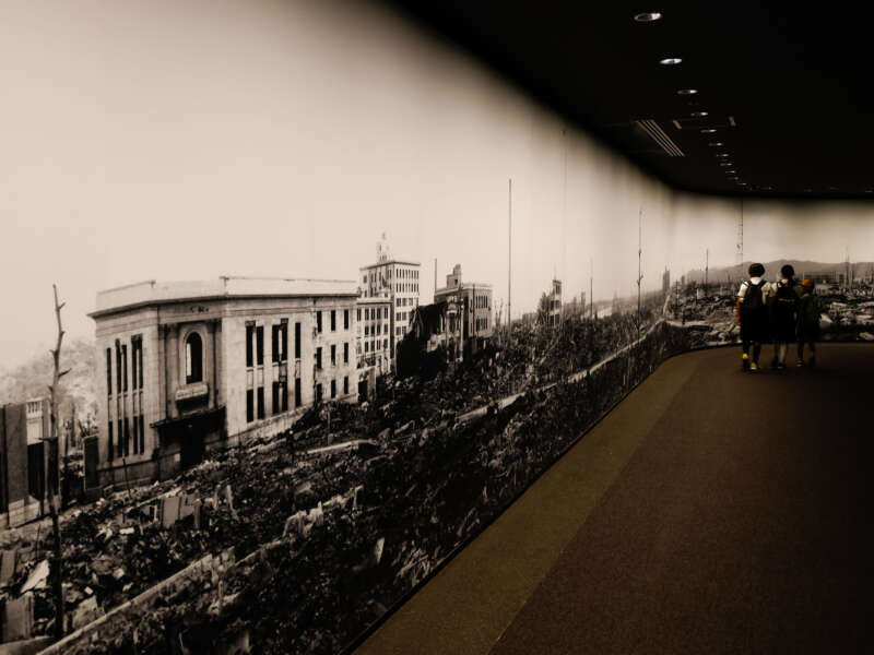 A panoramic photograph of the aftermath of the atomic bombing is seen exhibited in the Hiroshima Peace Memorial Museum on September 11, 2023, in Hiroshima, Japan.