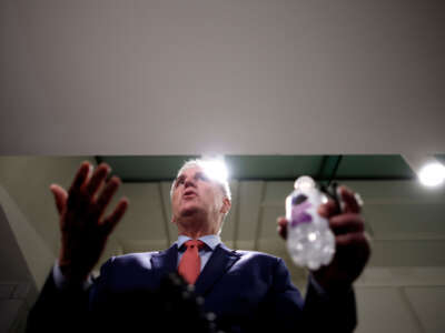 Speaker of the House Kevin McCarthy talks to reporters following a House Republican caucus meeting at the U.S. Capitol on September 27, 2023, in Washington, D.C.