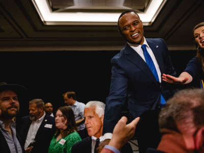Kentucky Attorney General Daniel Cameron greets supporters following his victory in the Republican primary for governor at an election night watch party at the Galt House Hotel on May 16, 2023, in Louisville, Kentucky.