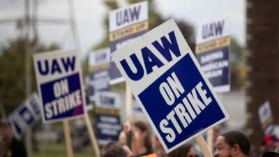 United Auto Workers members strike the General Motors Lansing Delta Assembly Plant on September 29, 2023, in Lansing, Michigan.