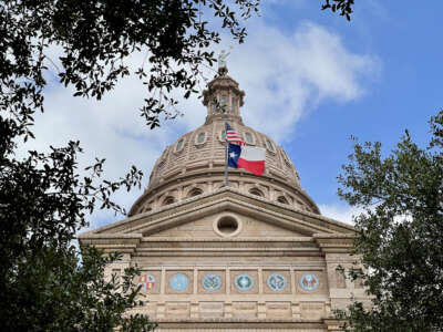 The Texas State Capitol Building, as seen at angle from the complex’s grounds, in the city of Austin, Texas, USA.