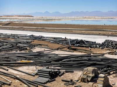 Tubing awaits removal for recycling at a lithium mine in the Atacama Desert on August 24, 2022, in Salar de Atacama, Chile. The North Carolina-based Albemarle Corporation is expanding mining operations at their Salar Plant to meet the rising global demand for lithium carbonate, a main component in the manufacture of batteries for electric vehicles.