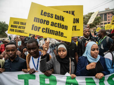 African climate activists take to the streets during the Africa Climate Summit in Nairobi, Kenya, on September 4, 2023.