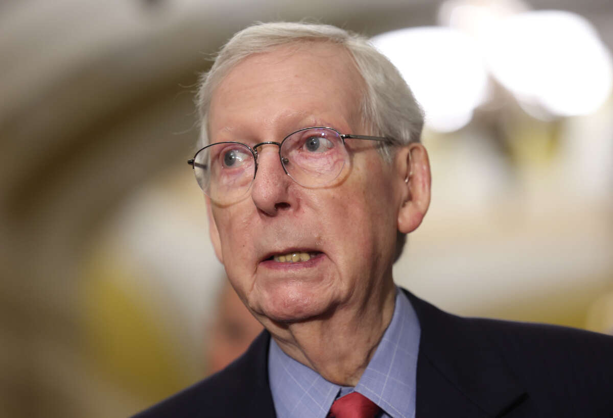 Senate Minority Leader Mitch McConnell speaks during a news conference following a closed-door lunch meeting with Senate Republicans at the U.S. Capitol on September 6, 2023, in Washington, D.C.