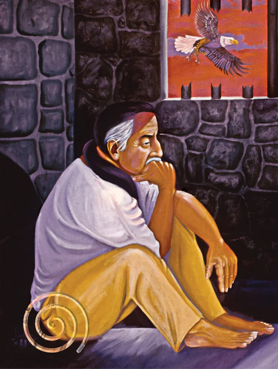 “Self Portrait” by Leonard Peltier. “Through my paints I can be with my people, in touch with my culture, tradition, and spirit,” Peltier writes.