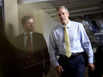 Rep. Jim Jordan arrives for a House Republican caucus meeting at the U.S. Capitol on September 19, 2023, in Washington, D.C.