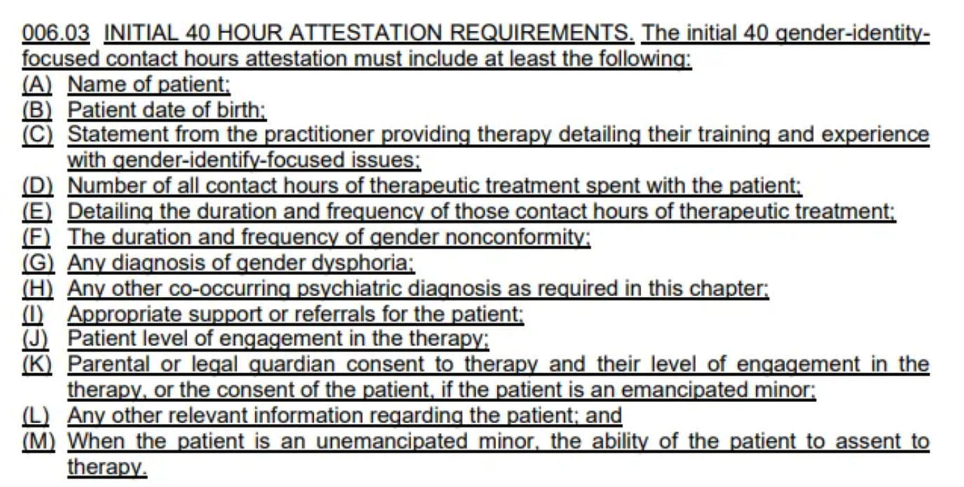 Section 10 - Requirements around hormone therapy, including searching for “other causes” of gender dysphoria.