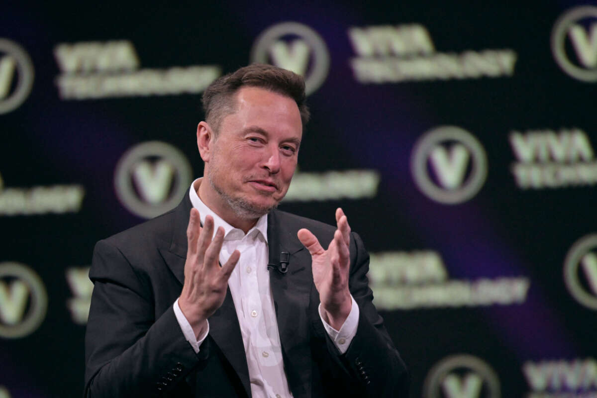 Elon Musk speaks as he visits the Vivatech technology startups and innovation fair at the Porte de Versailles exhibition center in Paris, on June 16, 2023.