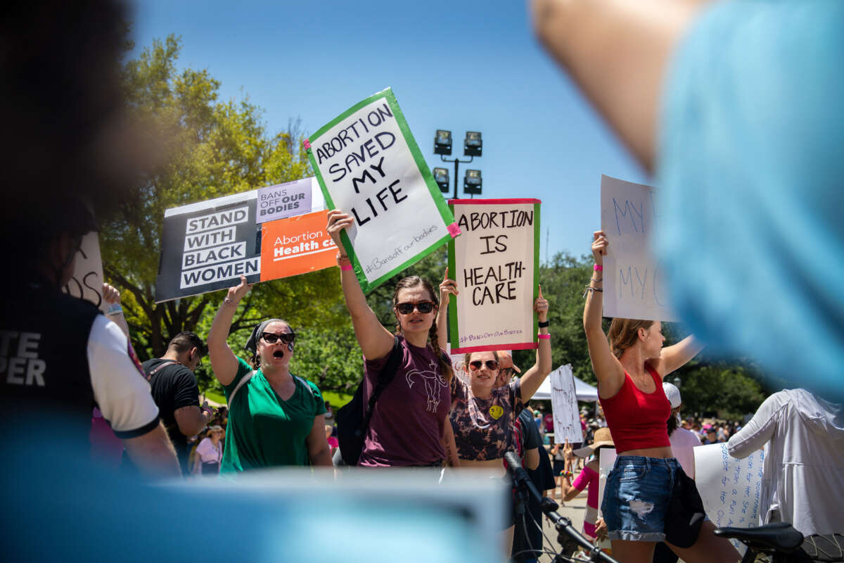 Abortion rights supporters face anti-abortion protesters at a rally for reproductive rights at the Texas Capitol on May 14, 2022, in Austin, Texas.