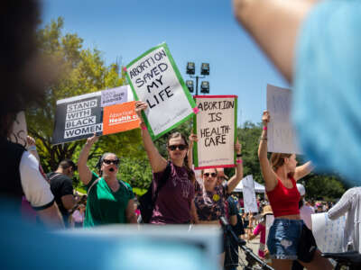 Abortion rights supporters face anti-abortion protesters at a rally for reproductive rights at the Texas Capitol on May 14, 2022, in Austin, Texas.
