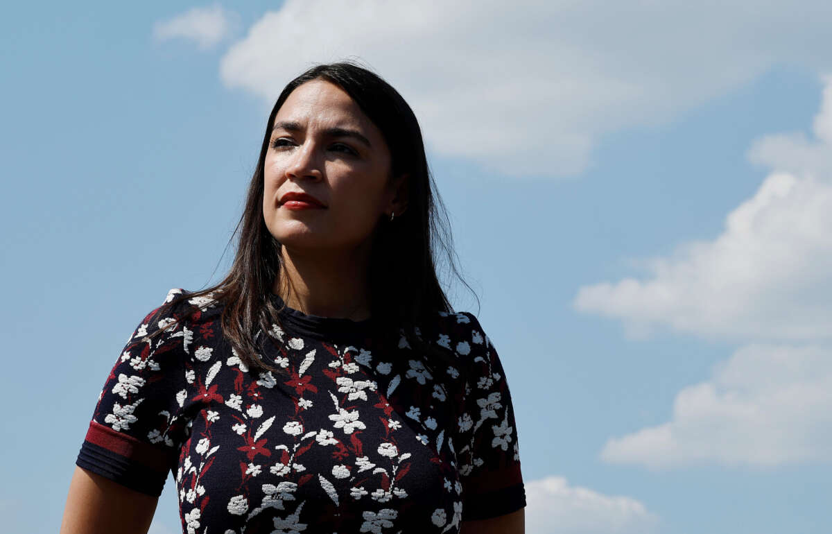 Rep. Alexandria Ocasio-Cortez holds a news conference outside the U.S. Capitol on July 13, 2023, in Washington, D.C.