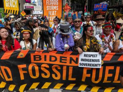 Thousands of activists, indigenous groups, students and others take to the streets of New York for the 'March to End Fossil Fuels' protest on September 17, 2023, in New York City.