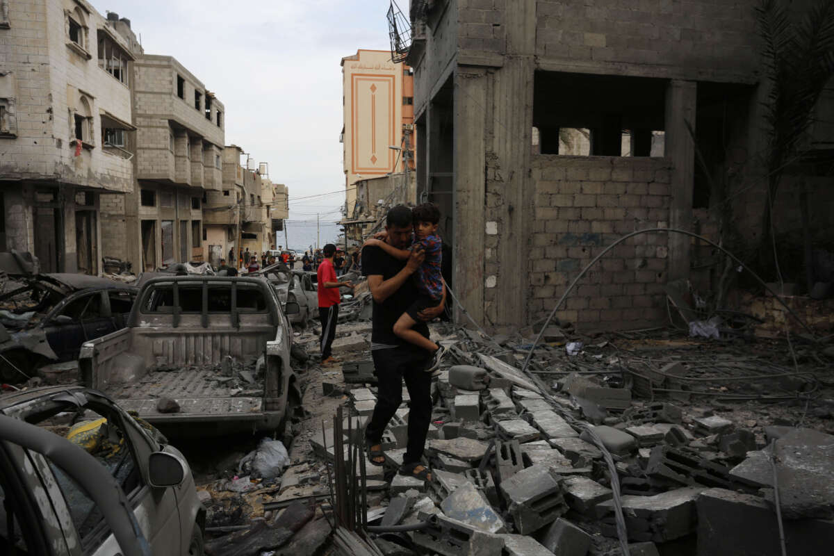 A view of destruction after Israeli airstrikes in Gaza City, Gaza Strip, on October 9, 2023.