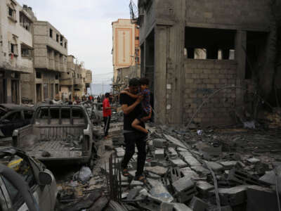 A view of destruction after Israeli airstrikes in Gaza City, Gaza Strip, on October 9, 2023.