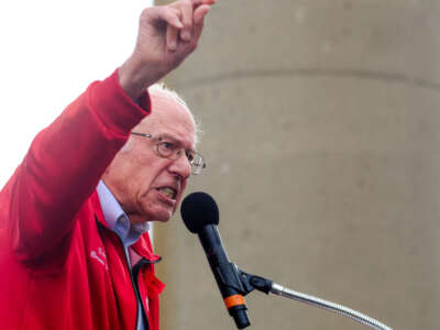 Sen. Bernie Sanders speaks to members of the United Auto Workers (UAW) union during a rally in Detroit, Michigan, on September 15, 2023.