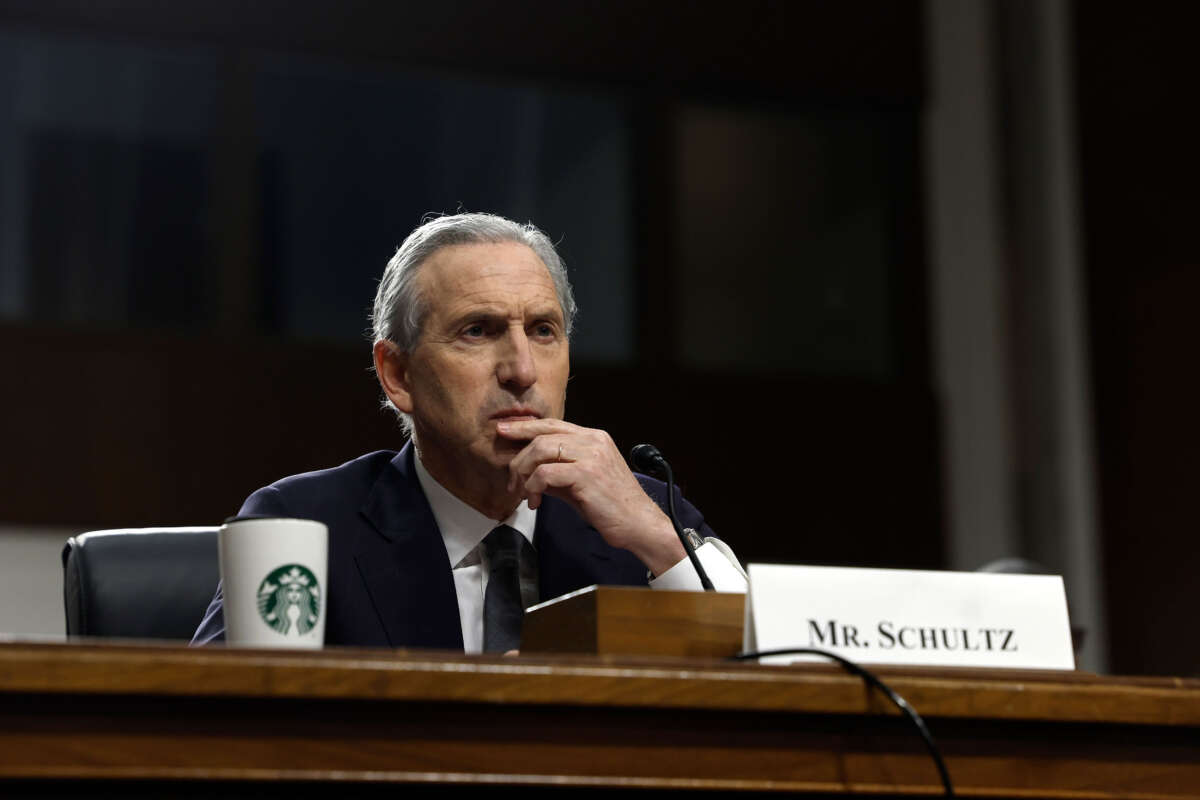 Former Starbucks CEO Howard Schultz testifies before the Senate Health, Education, Labor, and Pensions Committee in the Dirksen Senate Office Building on Capitol Hill on March 29, 2023, in Washington, D.C.