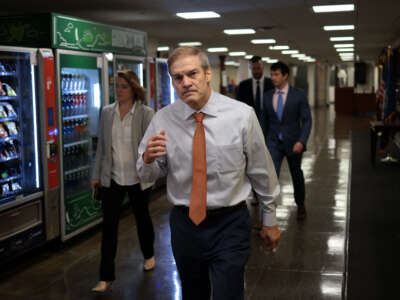 Rep. Jim Jordan makes his way to a candidate forum with House Republicans to hear from members running for U.S. Speaker of House in the Rayburn House Office Building on October 11, 2023, in Washington, D.C.