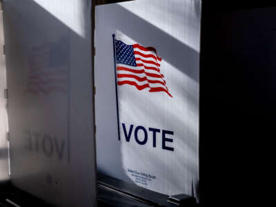 A voting booth at the Gates of Heaven Synagogue on November 8, 2022, in Madison, Wisconsin.