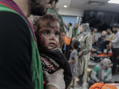 Scores of injured people are being taken to Al-Shifa Hospital following an Israeli airstrike on Al-Ahli Baptist Hospital in Gaza City, Gaza, on October 17, 2023.