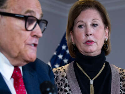 Rudolph Giuliani and Sidney Powell, attorneys for President Donald Trump, conduct a news conference at the Republican National Committee on lawsuits regarding the outcome of the 2020 presidential election on November 19, 2020.
