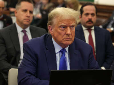 Former President Donald Trump at New Yorl Supreme Court in Manhattan during his civil fraud trial on October 24, 2023.