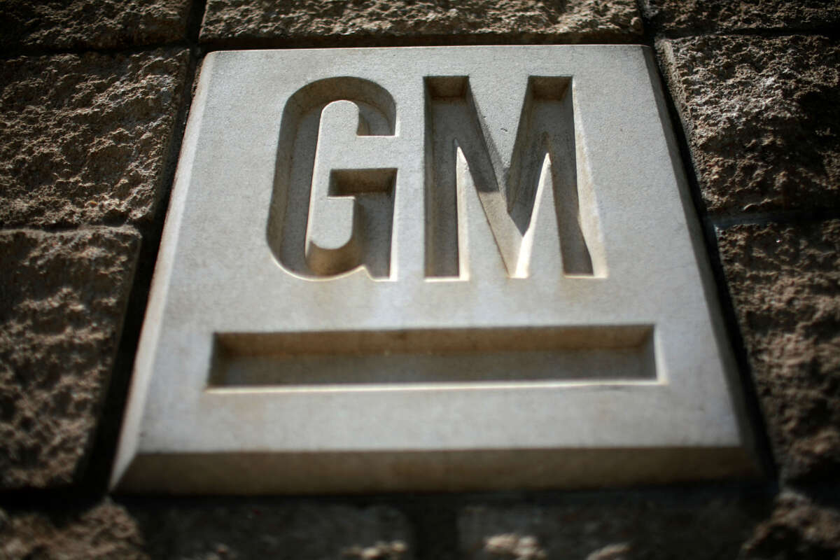 The GM logo is seen at the General Motors Arlington Assembly Plant in Arlington, Texas, on July 13, 2009.
