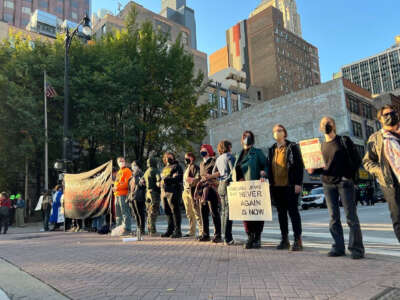 Hundreds of people gathered in downtown Chicago on October 23, 2023, to demand political leaders call for a ceasefire in Gaza. Dozens of Jewish activists were ticketed and forcibly removed by police after blocking rush hour traffic at a major intersection for over two hours.