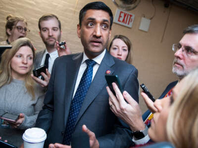 Rep. Ro Khanna speaks with reporters after a meeting of the House Democratic Caucus in the Capitol on January 8, 2020.