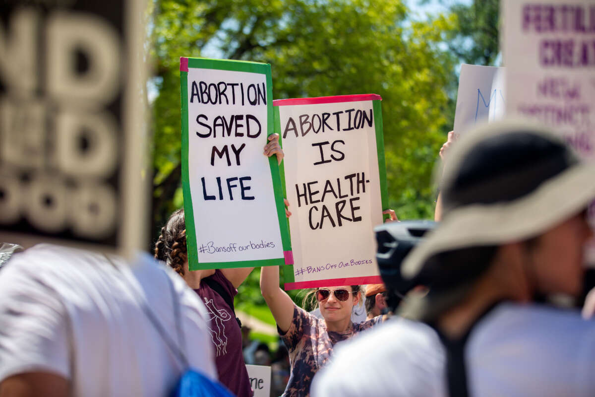 Abortion-rights supporters face anti-abortion protesters at a rally for reproductive rights at the Texas Capitol on May 14, 2022, in Austin, Texas.