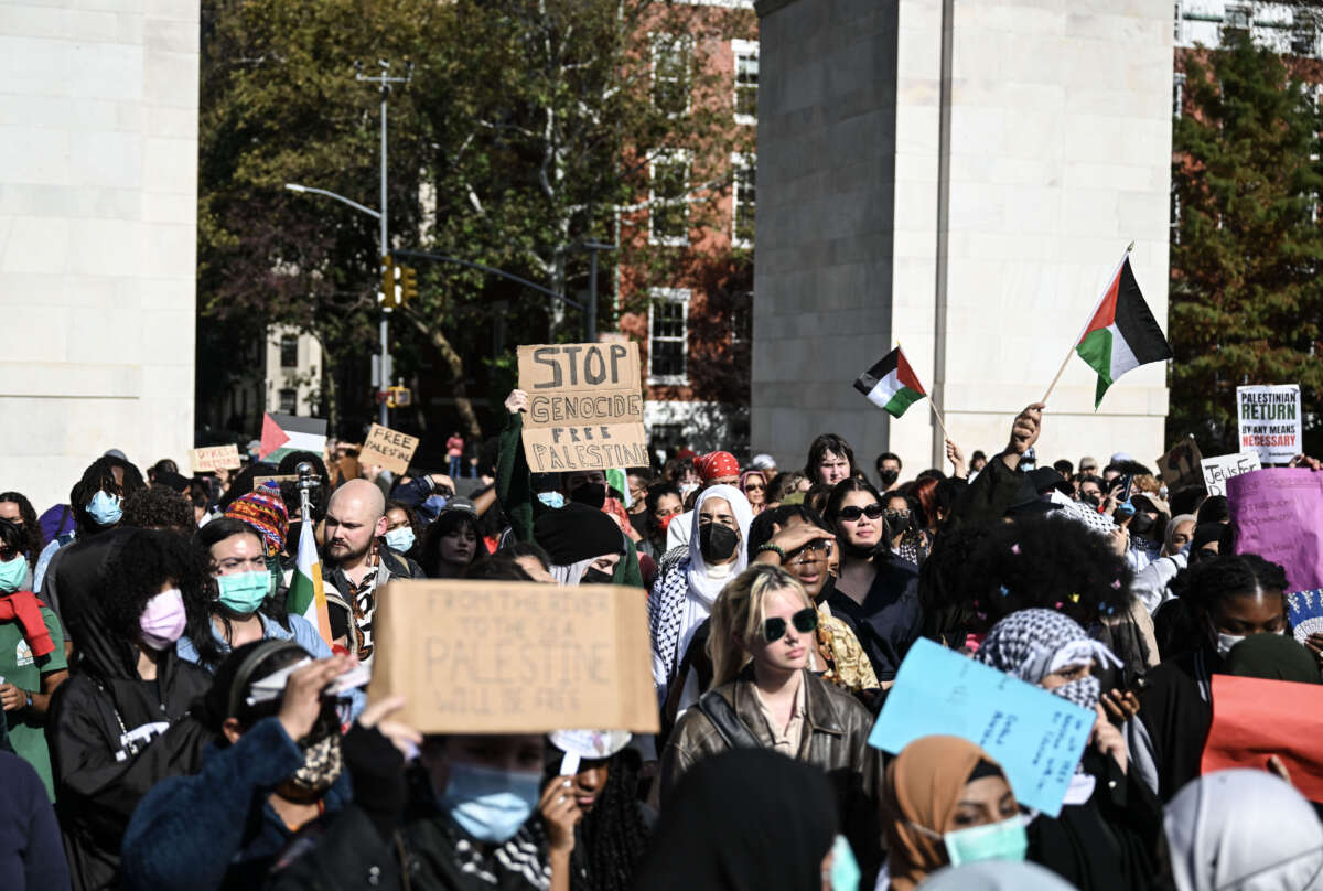 New York University students held a rally to support Palestine at Washington Square Park in New York on October 25, 2023.