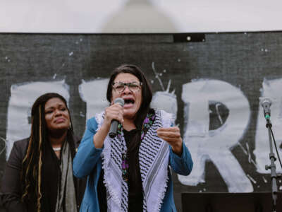 Rep. Rashida Tlaib delivers a speech, emphasizing the necessity of a ceasefire in Gaza, during a rally at the U.S. Capitol on October 20, 2023.