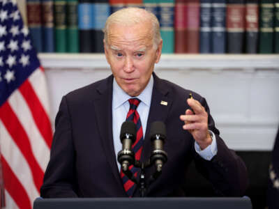President Joe Biden delivers remarks on new Administration efforts to cancel student debt and support borrowers at the White House on October 4, 2023, in Washington, D.C.