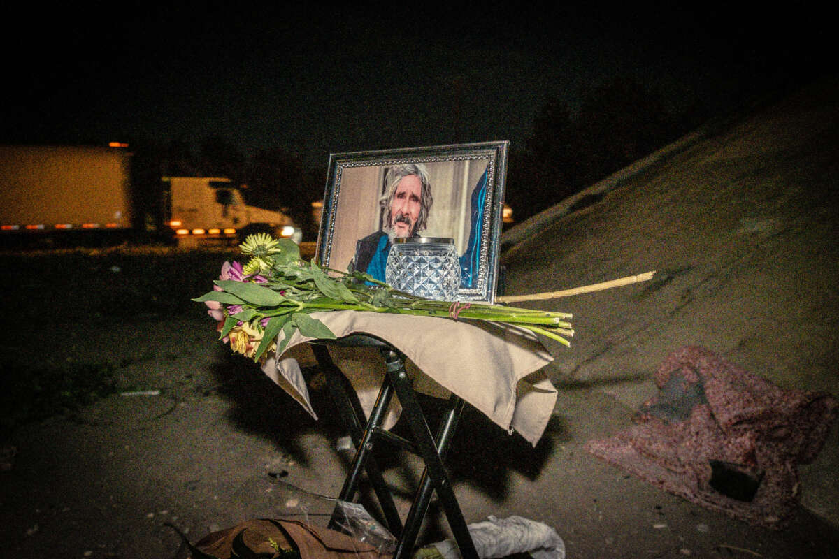 Memorial beneath Interstate at Albert's old campsite.