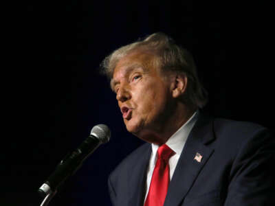 Former U.S. President Donald Trump delivers remarks at a rally hosted by Club 47 USA at the Palm Beach County Convention Center on October 11, 2023, in West Palm Beach, Florida.