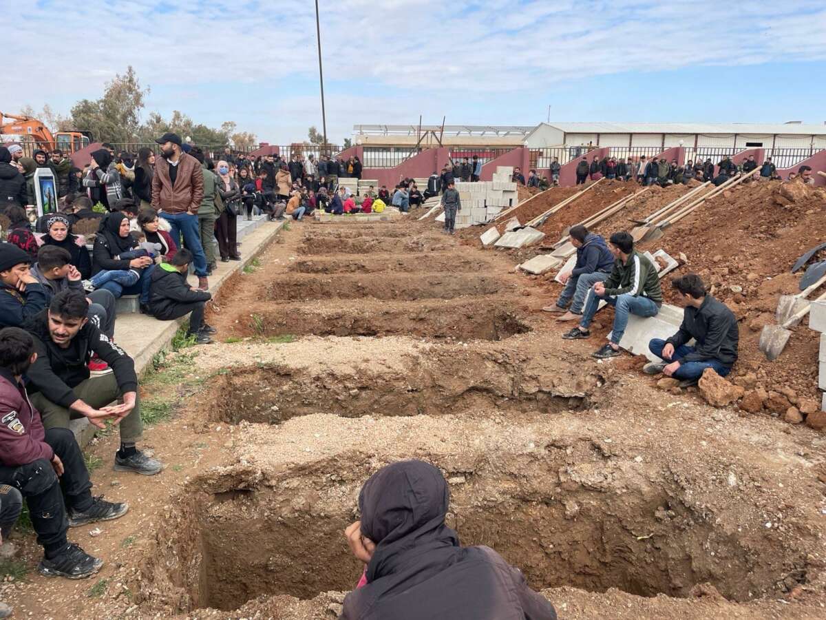 A funeral held for young people who died while stopping ISIS break free from al-Sina prison during 2022 in Qamishlo, a city in northeast Syria.