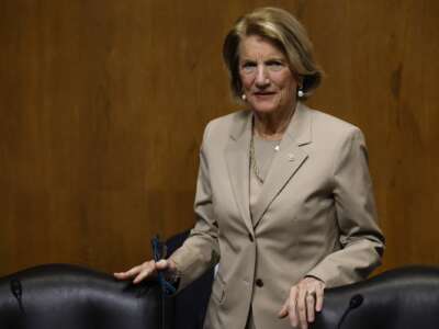 Ranking member Shelley Moore Capito arrives to a hearing with the Senate Environment and Public Works Committee on Capitol Hill on March 09, 2023.