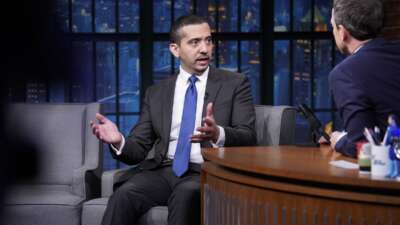 Journalist Mehdi Hasan during an interview with host Seth Meyers on December 5, 2018.