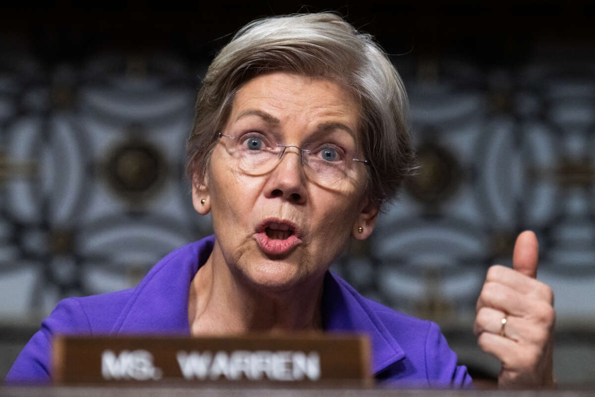 Sen. Elizabeth Warren speaks during a Senate Armed Services Committee hearing in Dirksen Building on May 4, 2023.