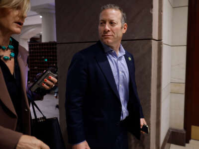 Rep. Josh Gottheimer leaves a classified, closed-door briefing about Hamas' attack on Israel in the Capitol Visitors Center Auditorium on October 11, 2023, in Washington, D.C.