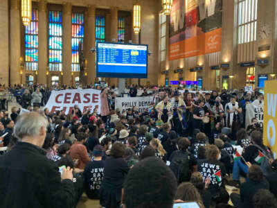 Hundreds of faith leaders and protesters flooded Philadelphia's 30th Street Station in a massive interfaith civil disobedience action calling for a ceasefire in Gaza.