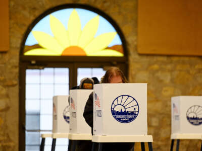 Voters cast their ballots at Heritage Hall on November 8, 2022, in Topeka, Kansas.