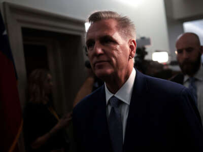 Former Speaker of the House Kevin McCarthy arrives to a House Republican candidates forum in the Longworth House Office Building on Capitol Hill, on October 24, 2023, in Washington, D.C.