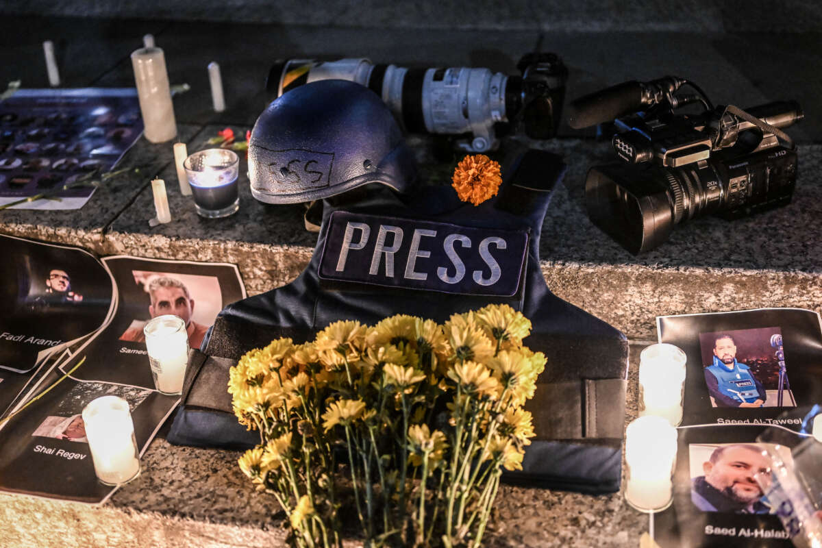 Journalists who lost their lives in the attacks on Gaza were commemorated by fellow journalists at Foley Square in Manhattan, New York, on November 6, 2023.