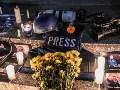 Journalists who lost their lives in the attacks on Gaza were commemorated by fellow journalists at Foley Square in Manhattan, New York, on November 6, 2023.