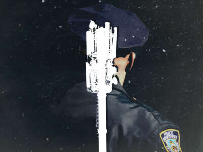 Police officer overlaid with cell phone tower