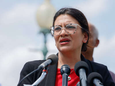 Rep. Rashida Tlaib speaks at a press conference outside the U.S. Capitol on July 18, 2022, in Washington, D.C.
