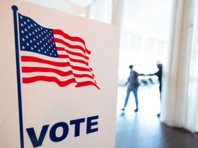 Voters leave the Park Tavern polling location after casting their ballots in the Georgia primary election on May 24, 2022, in Atlanta, Georgia.