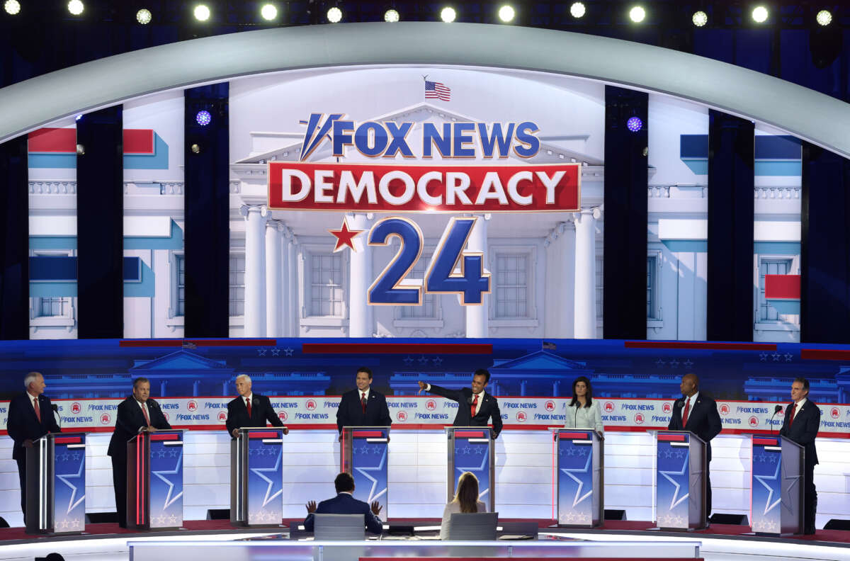 Republican presidential candidates participate in the first debate of the GOP primary season