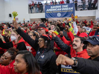 UAW members attend a rally in support of the union's strike, at the UAW Local 551 hall on October 7, 2023, in Chicago, Illinois.